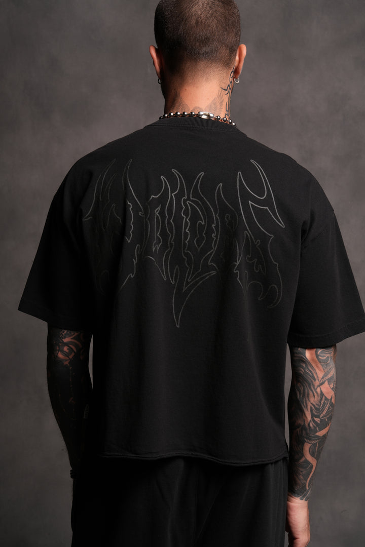 Wolves Hesh FRVR Grunge Raw Hem "Box Cut" Tee in Black