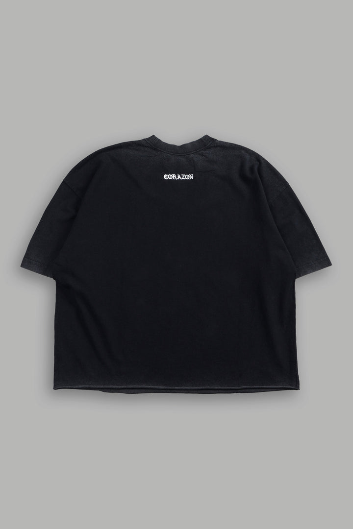 El Rosario Grunge Raw Hem Box Cut Tee In Black