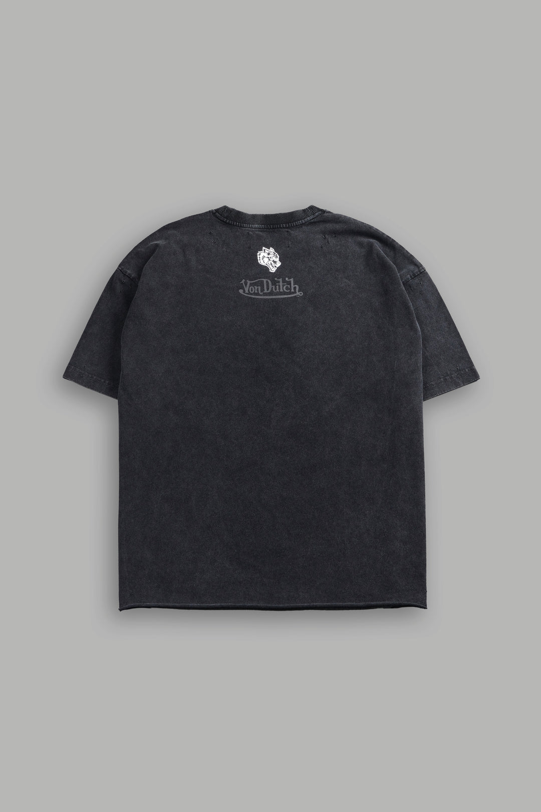 Flight Club Distressed Grunge Mid-Length Raw Hem Tee in Black