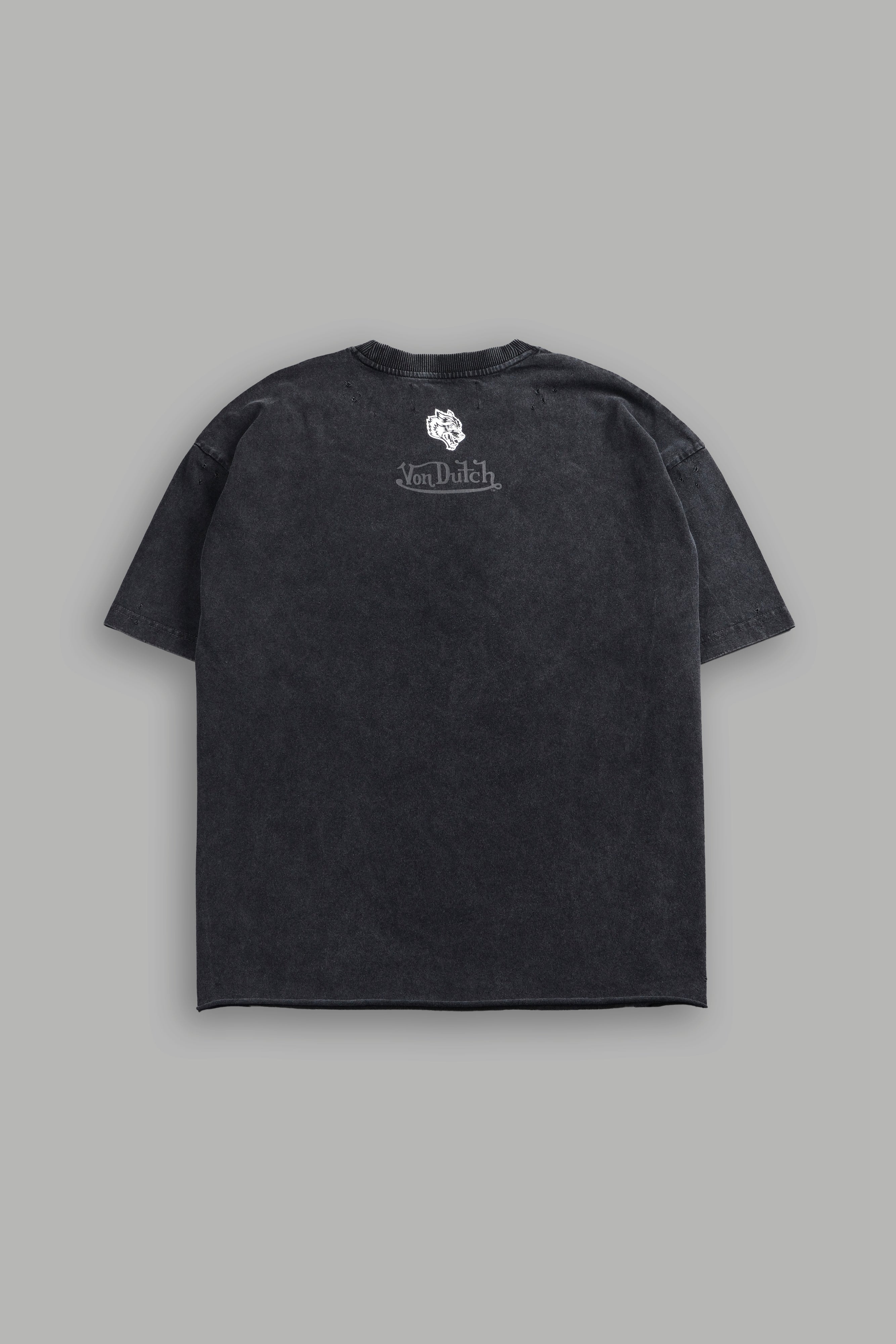 Flight Club Distressed Grunge Mid-Length Raw Hem Tee in Black