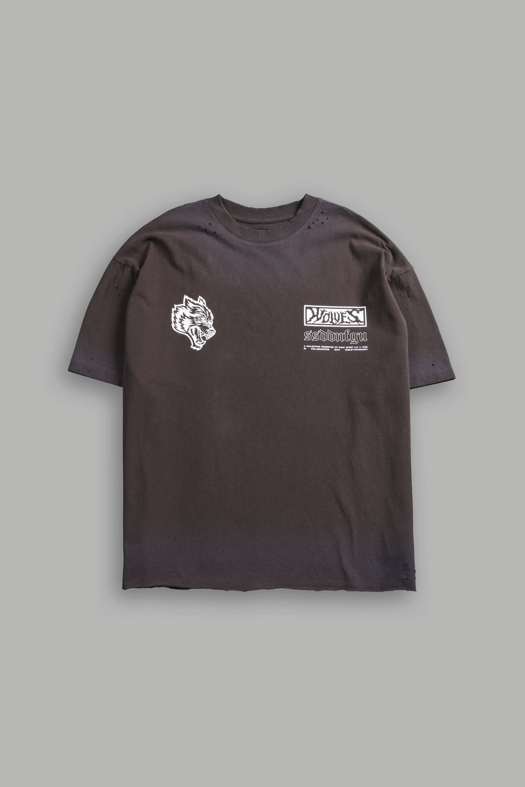 Ride Forever Distressed Grunge Mid-Length Raw Hem Tee in Darc Brown Drift Wash