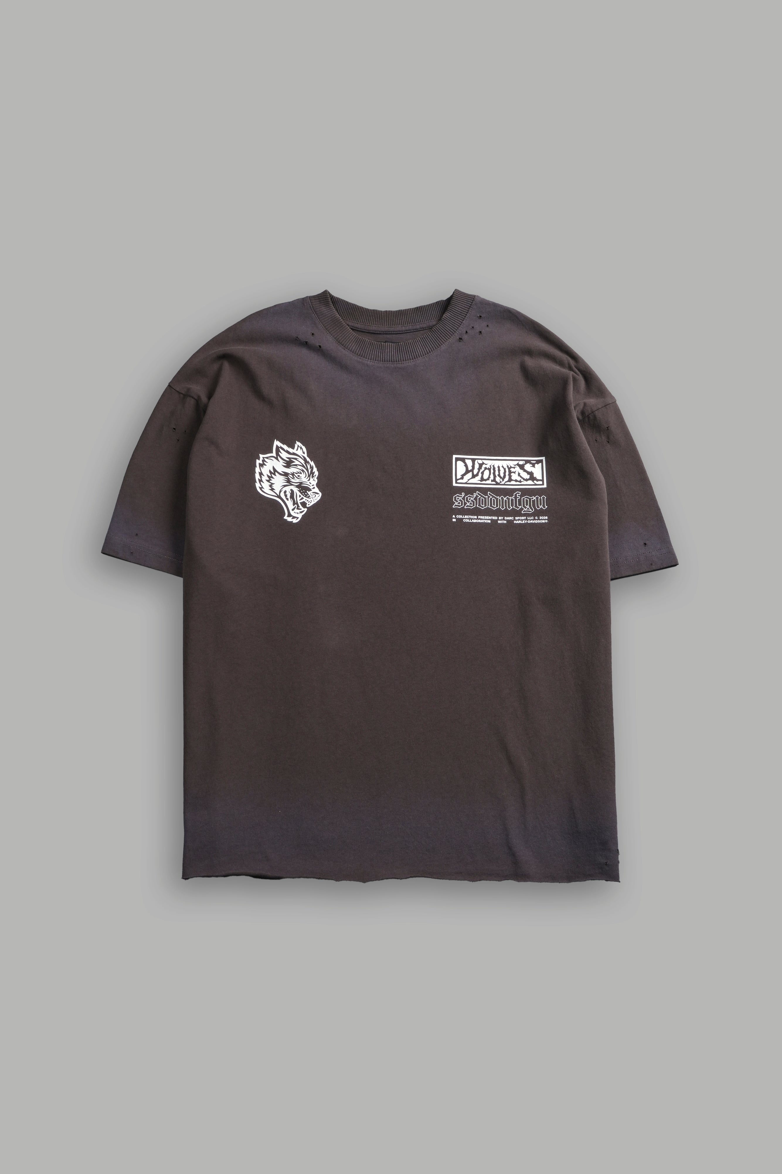 Ride Forever Distressed Grunge Mid-Length Raw Hem Tee in Darc Brown Drift Wash