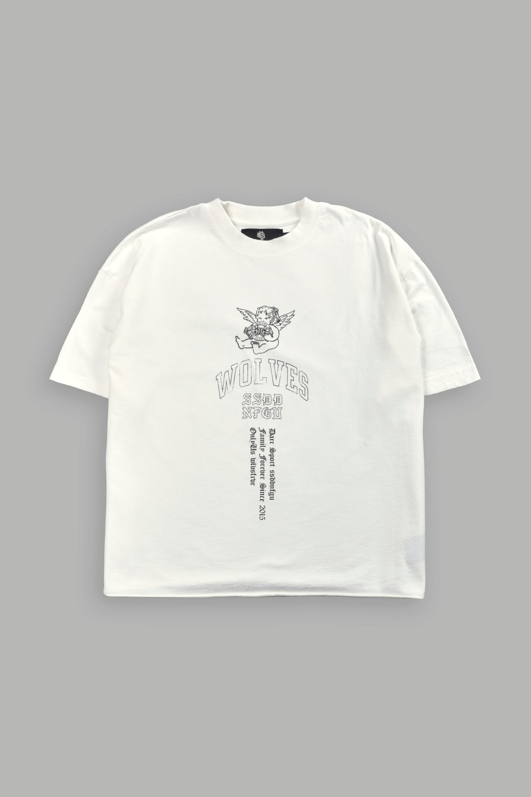 Wolves Club Cherub Grunge Mid Length Raw Hem Tee in Cream