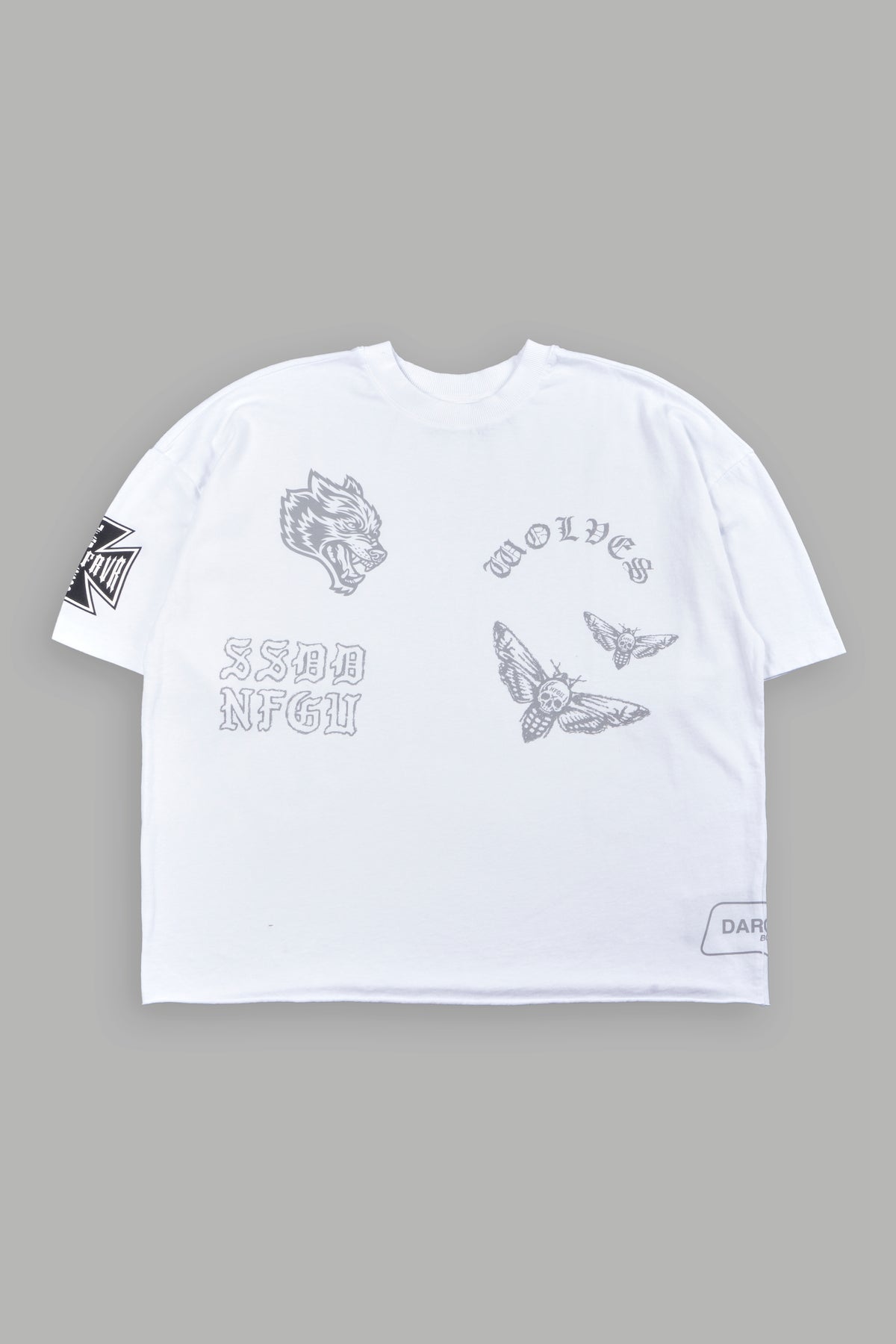 Flash Core Grunge Mid Length Raw Hem Tee In White