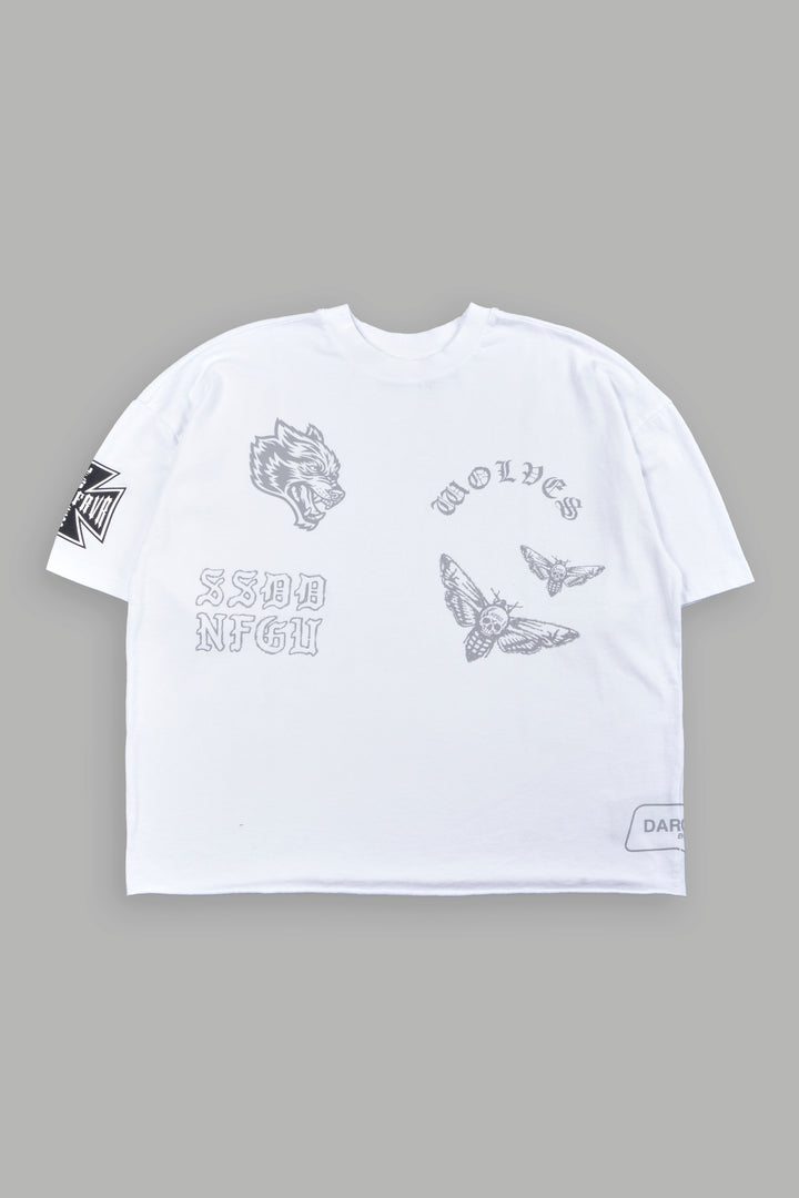Flash Core Grunge Mid Length Raw Hem Tee In White