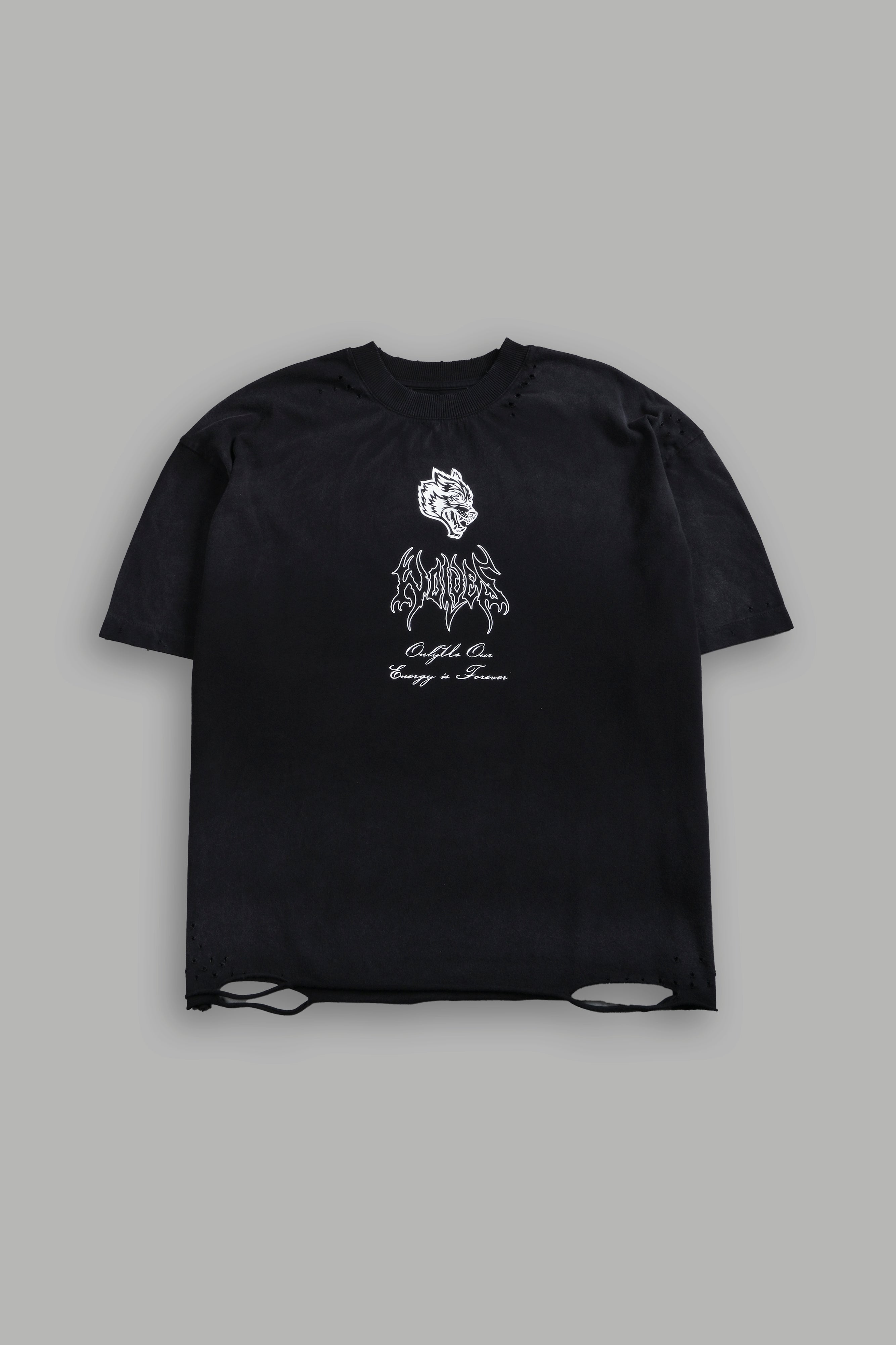 Mori Flames Distressed Grunge Tee in Black Drift Wash