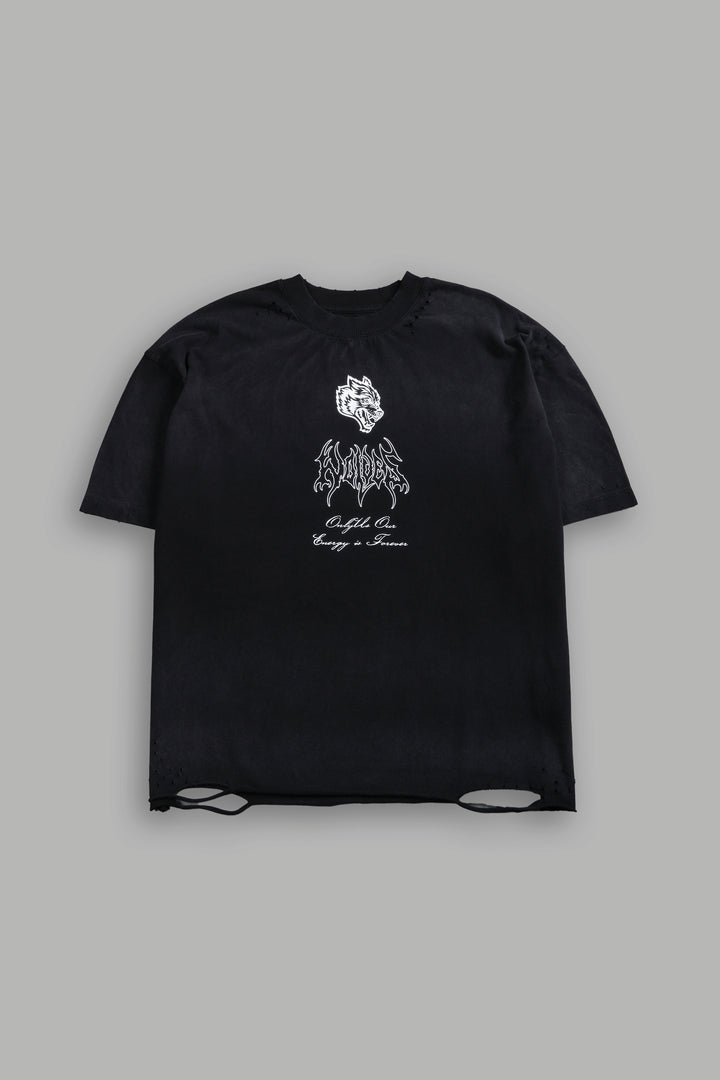 Mori Flames Distressed Grunge Tee in Black Drift Wash