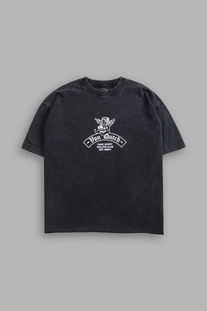 Darc Covenant Grunge Mid-Length Raw Hem Tee in Black