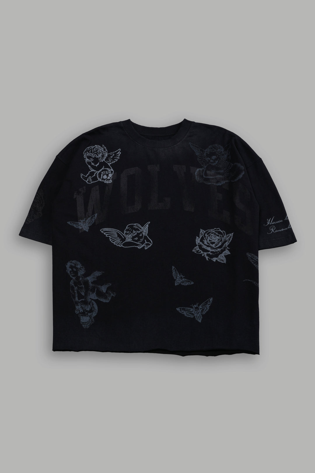 Fallen Cherub Grunge Raw Hem "Box Cut" Tee in Black Drift Wash