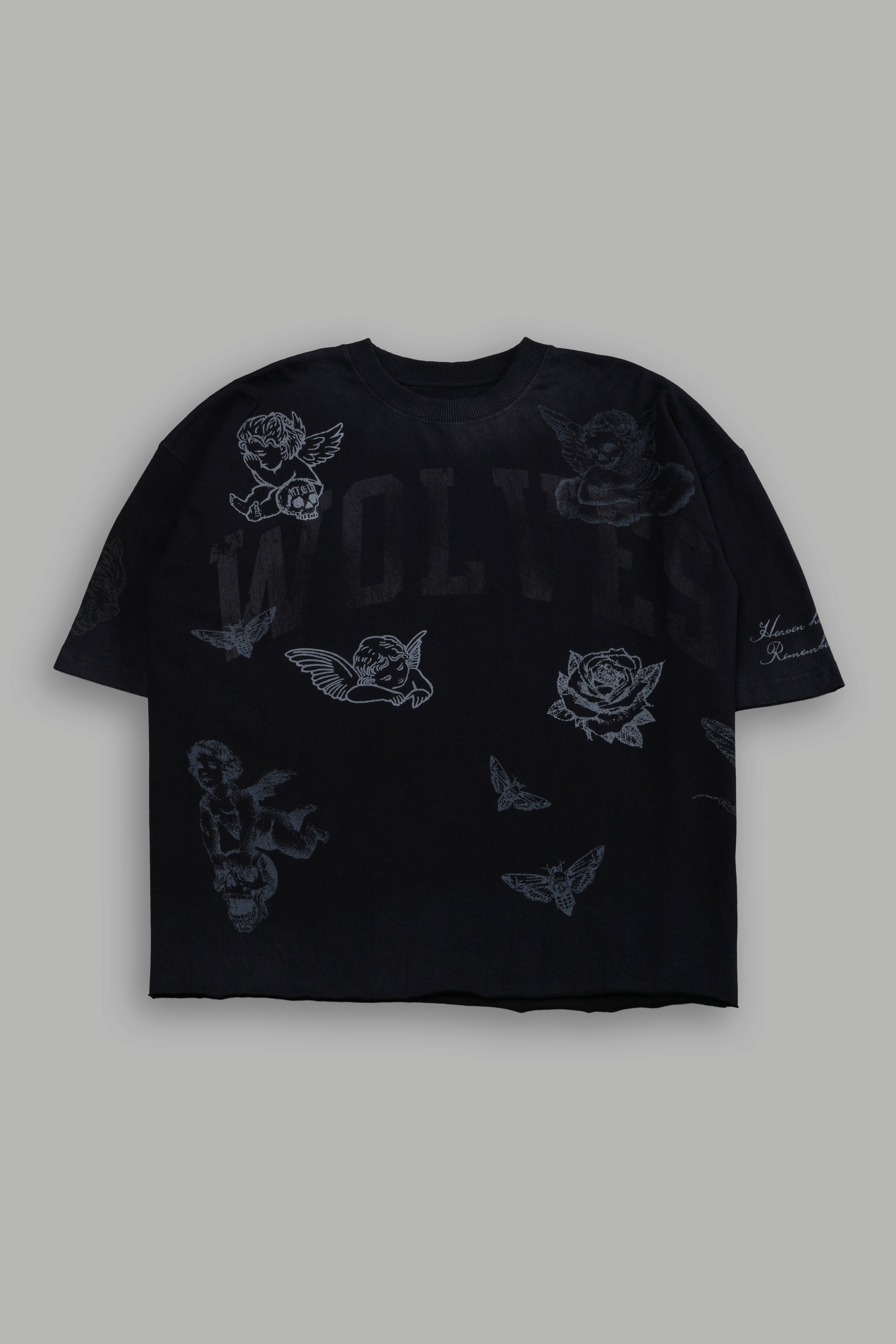 Fallen Cherub Grunge Raw Hem "Box Cut" Tee in Black Drift Wash