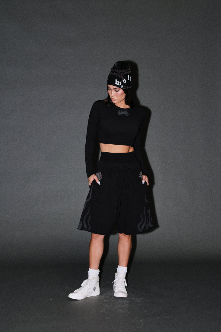 Fight Or Flight Grunge Oversized Raw Hem Post Lounge Sweat Shorts in Black