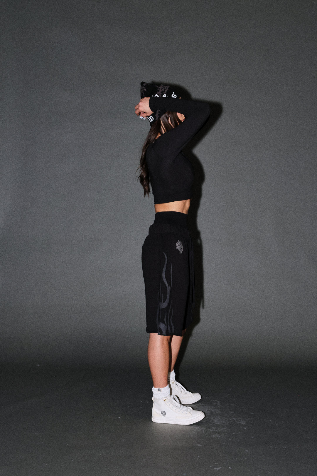 Fight Or Flight Grunge Oversized Raw Hem Post Lounge Sweat Shorts in Black