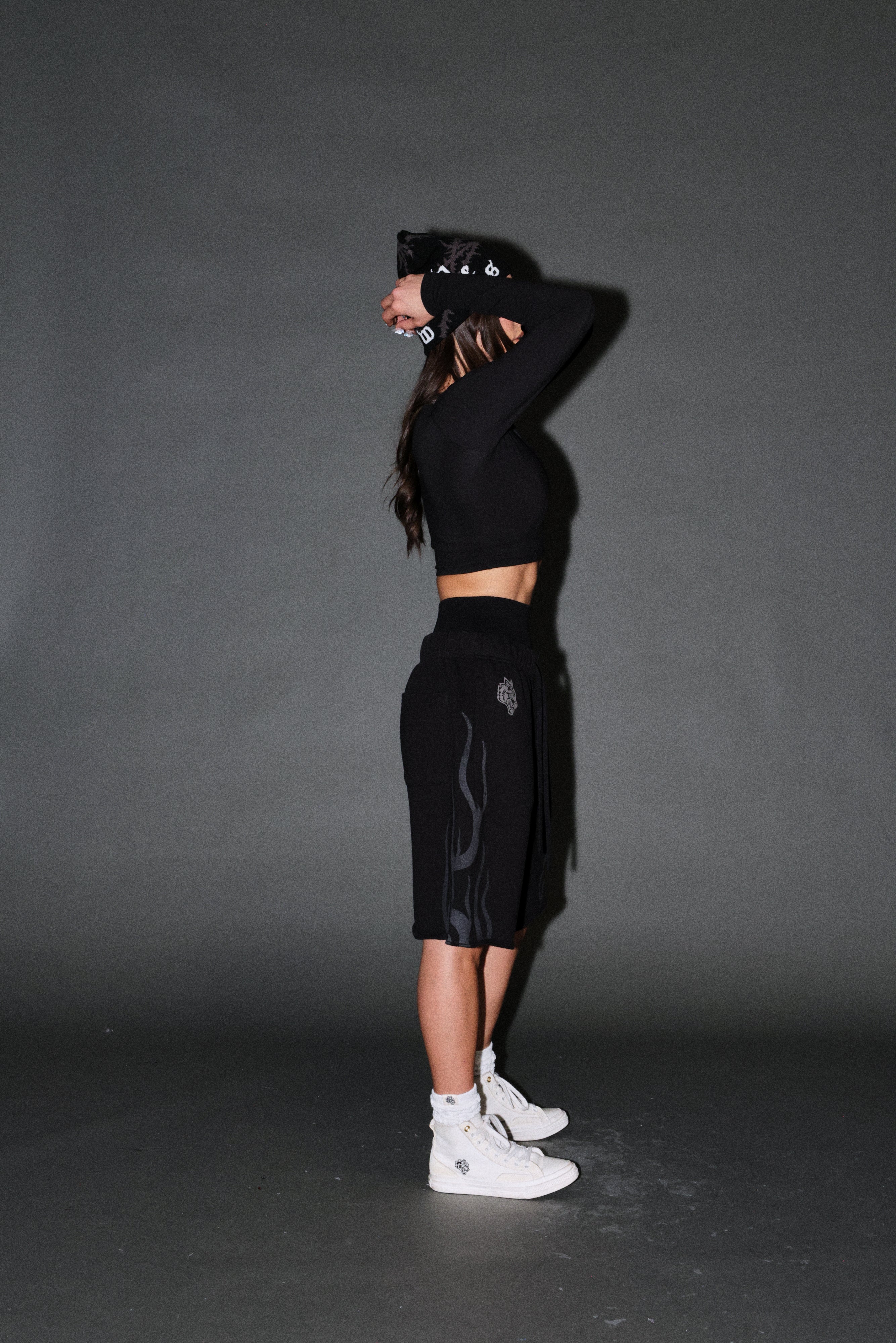 Fight Or Flight Grunge Oversized Raw Hem Post Lounge Sweat Shorts in Black