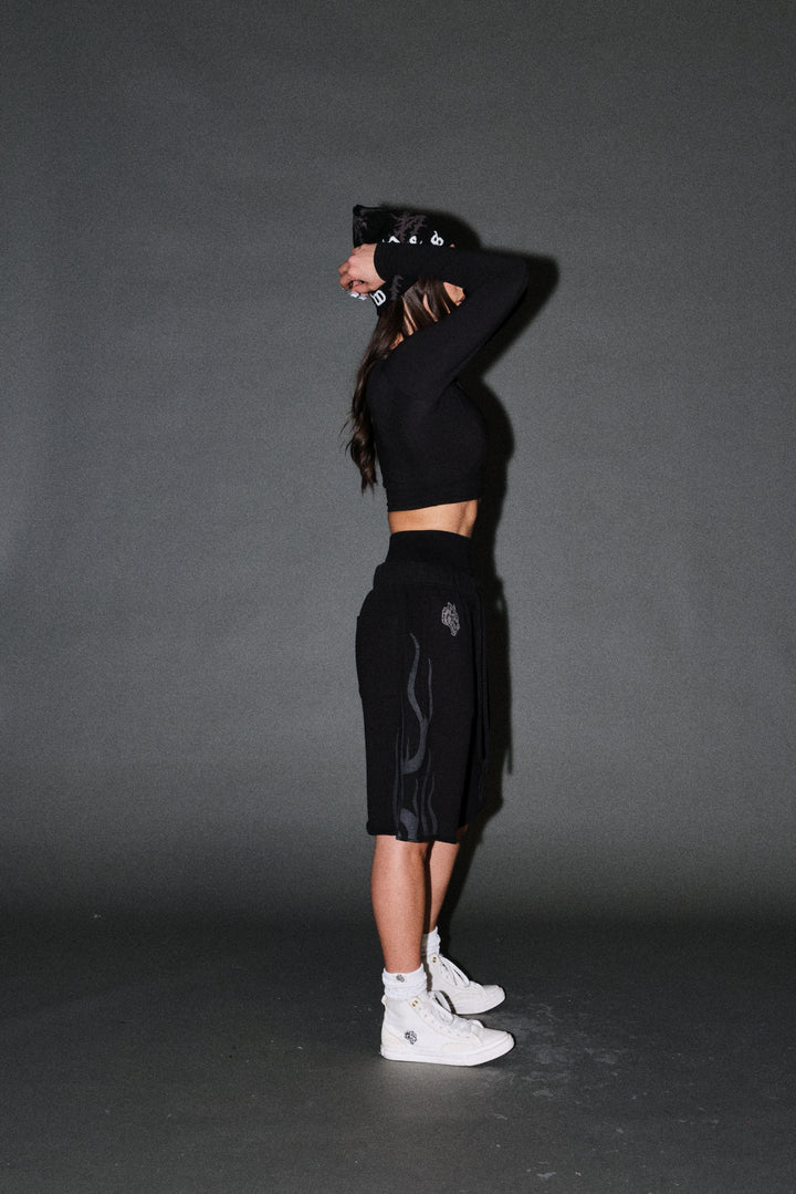 Fight Or Flight Grunge Oversized Raw Hem Post Lounge Sweat Shorts in Black