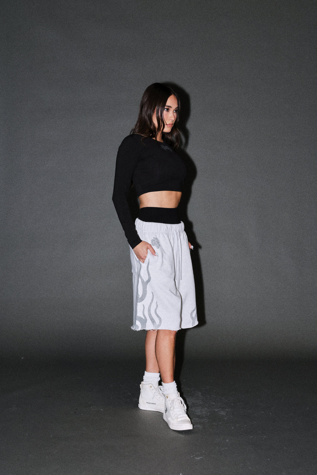 Fight Or Flight Grunge Oversized Raw Hem Post Lounge Sweat Shorts in Super Light Athletic Gray
