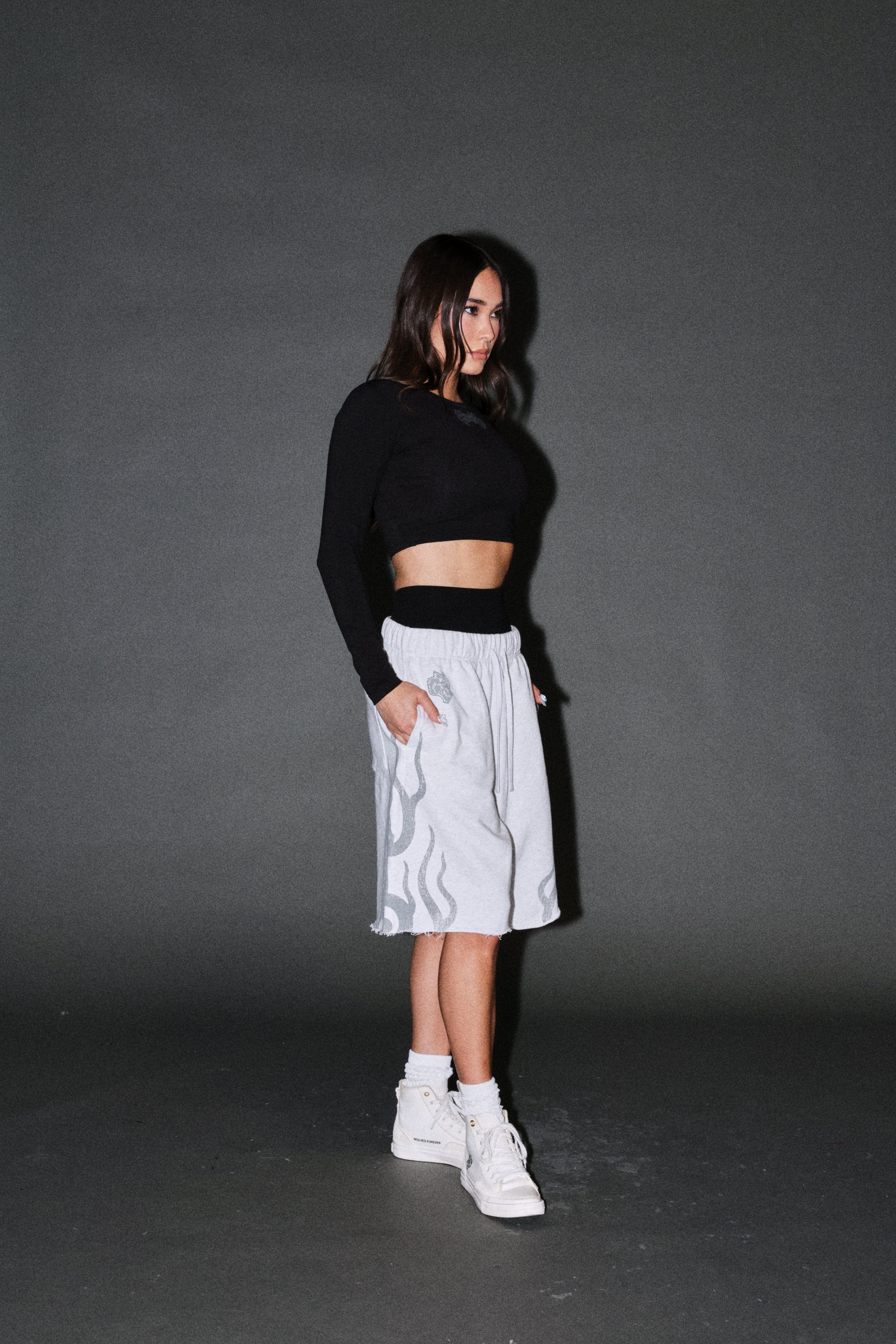 Fight Or Flight Grunge Oversized Raw Hem Post Lounge Sweat Shorts in Super Light Athletic Gray