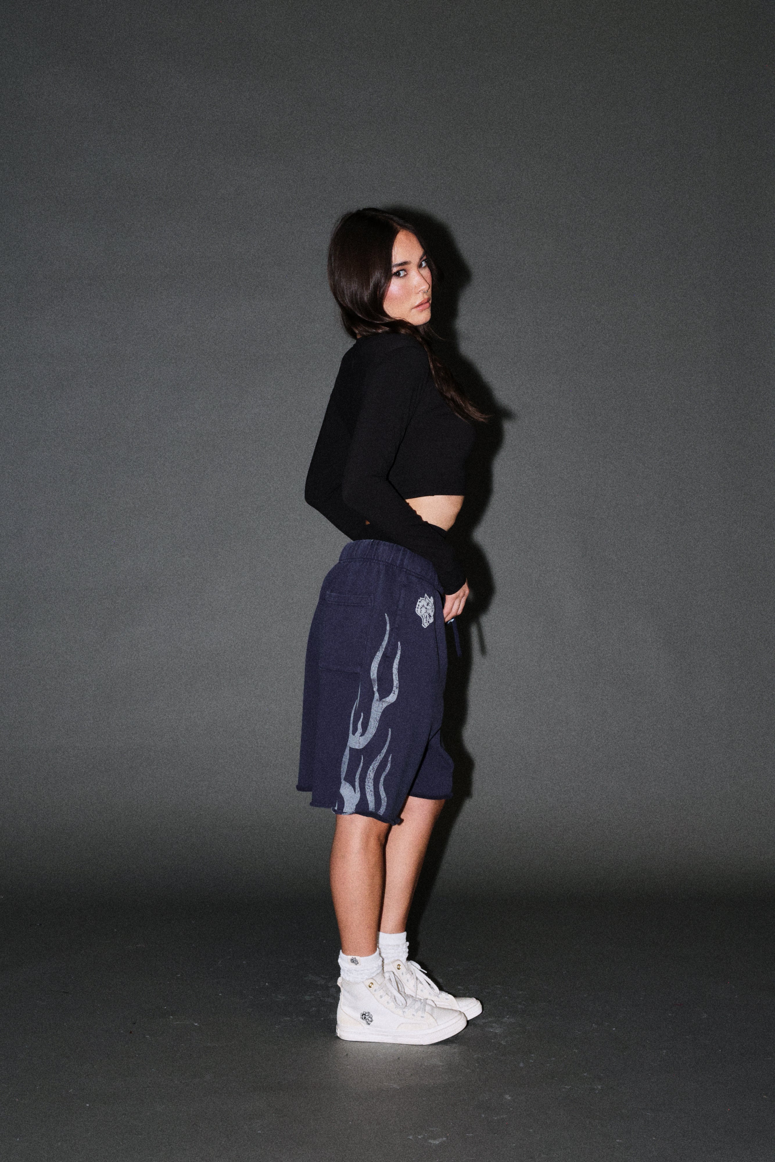 Fight Or Flight Grunge Oversized Raw Hem Post Lounge Sweat Shorts in Navy