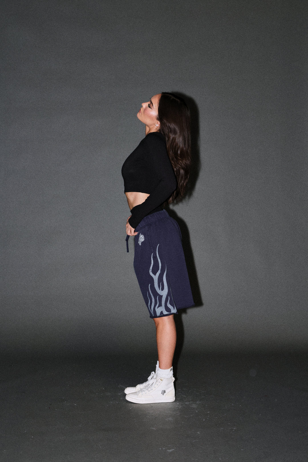Fight Or Flight Grunge Oversized Raw Hem Post Lounge Sweat Shorts in Navy