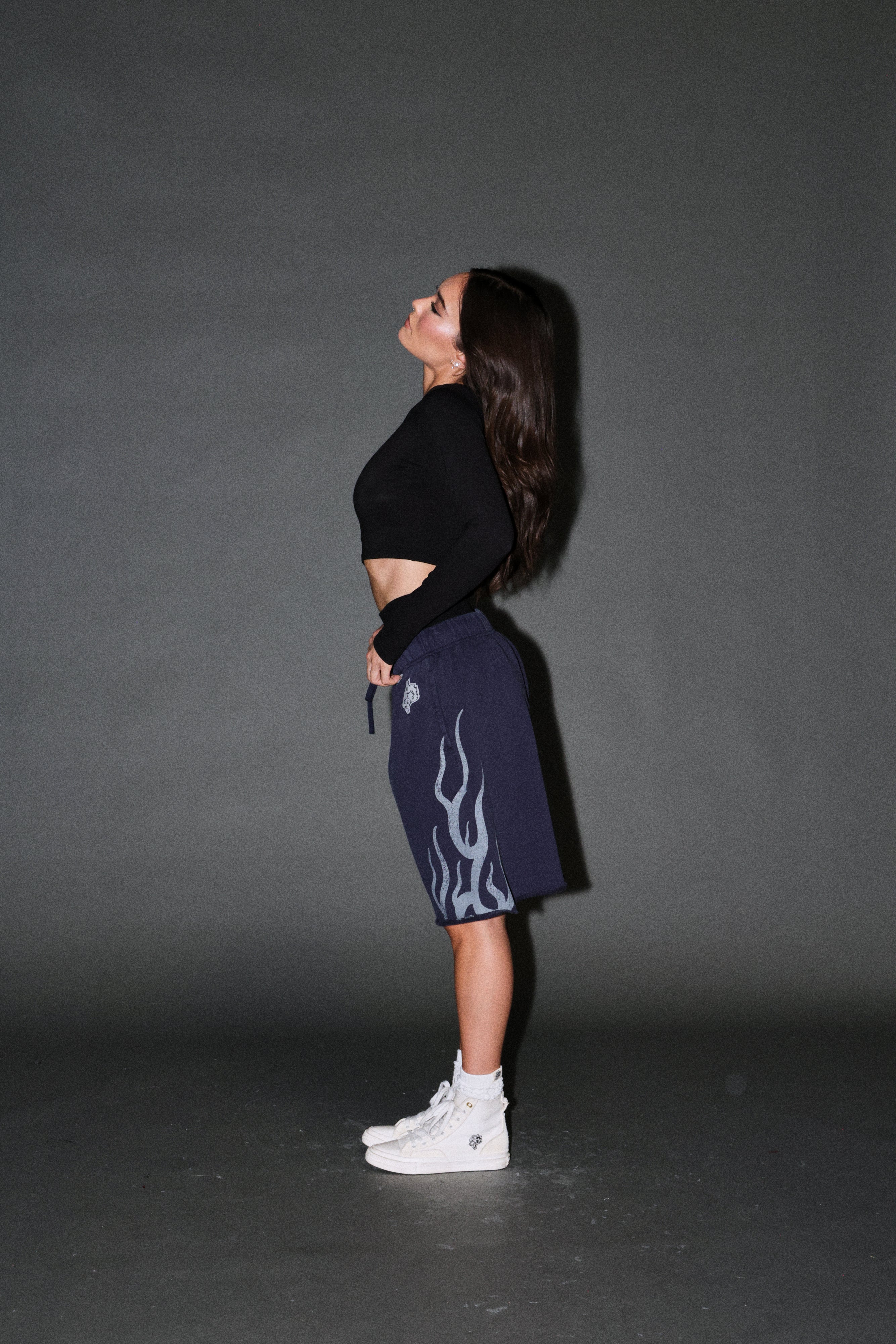 Fight Or Flight Grunge Oversized Raw Hem Post Lounge Sweat Shorts in Navy