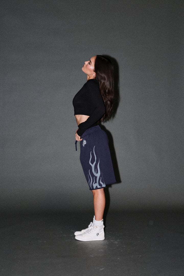 Fight Or Flight Grunge Oversized Raw Hem Post Lounge Sweat Shorts in Navy