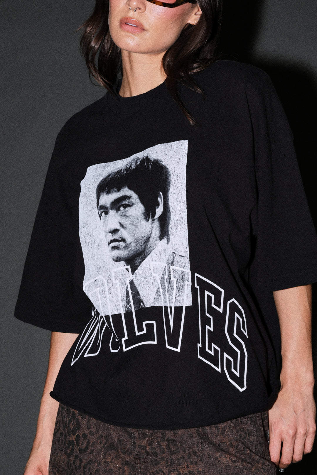 Bruce Lee Forever Distressed Grunge Box Cut Tee V2 in Black
