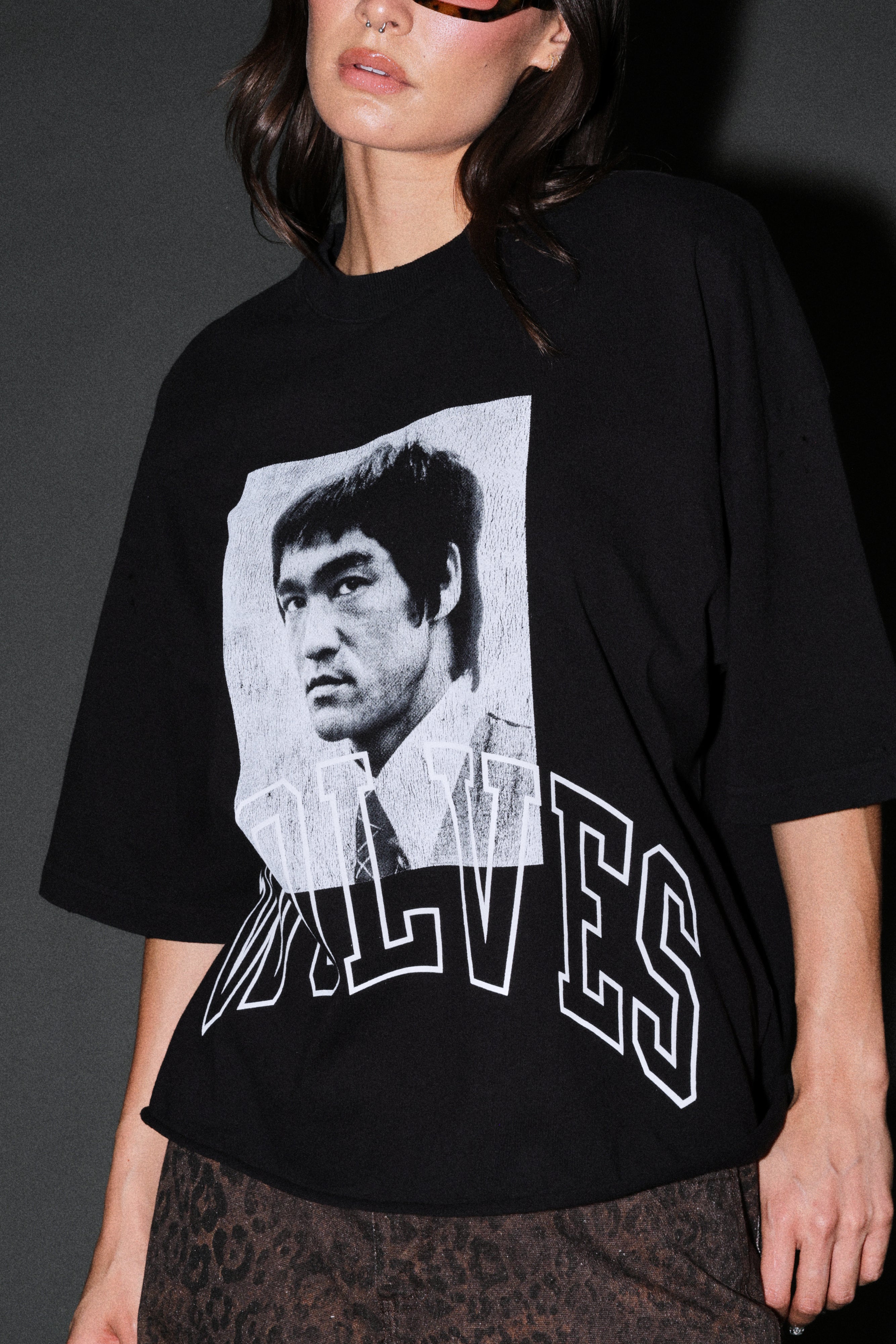 Bruce Lee Forever Distressed Grunge Box Cut Tee V2 in Black