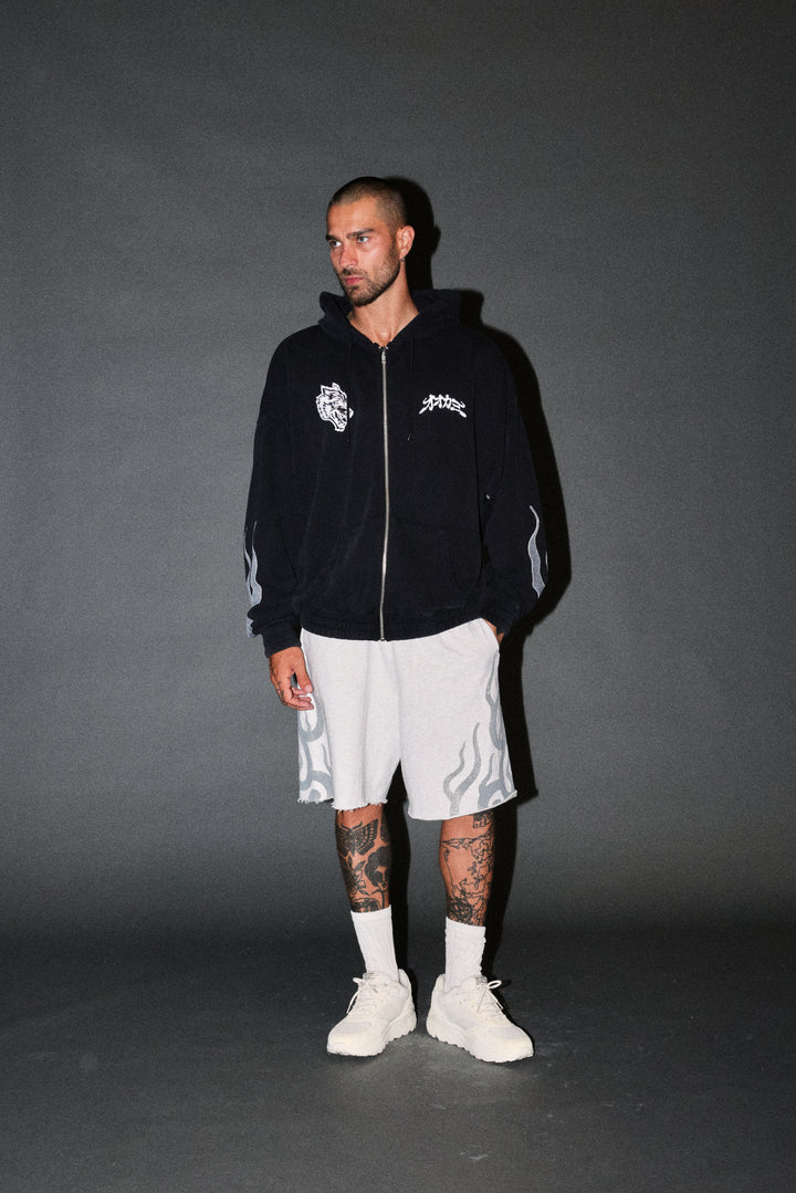 Fight Or Flight Grunge Oversized Raw Hem Post Lounge Sweat Shorts in Super Light Athletic Gray