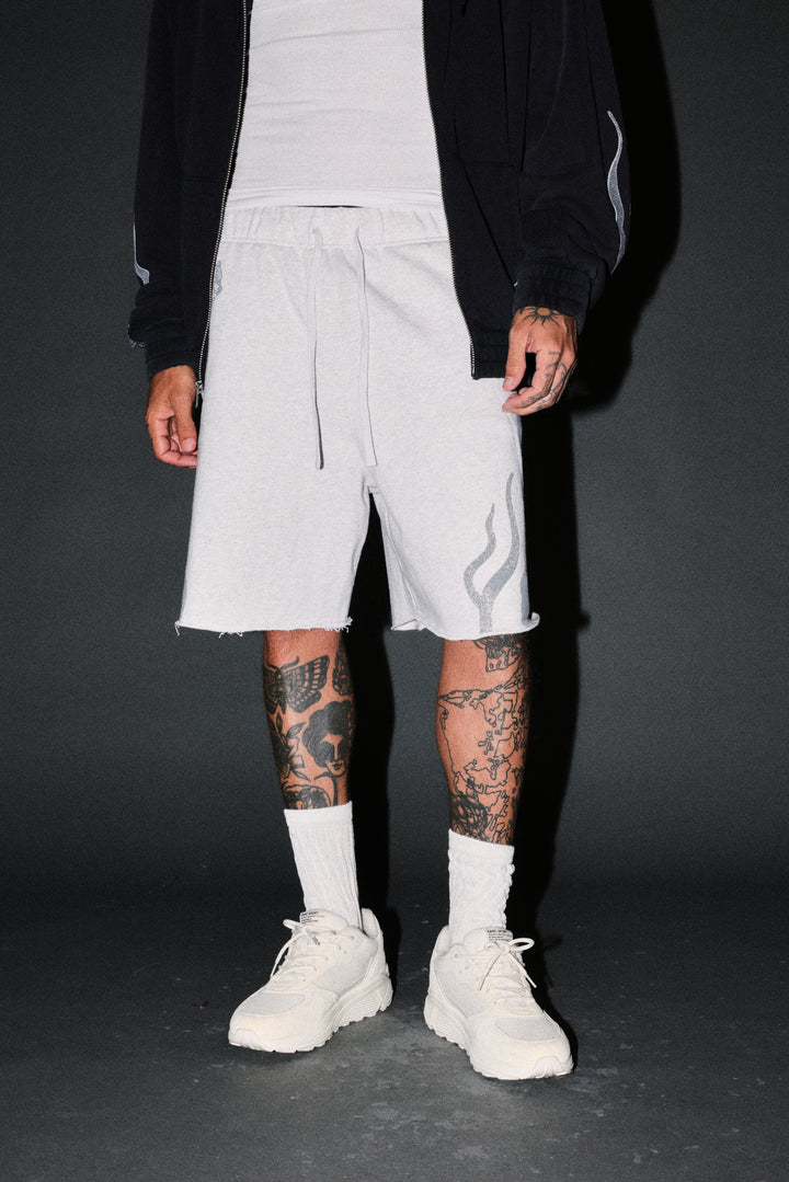 Fight Or Flight Grunge Oversized Raw Hem Post Lounge Sweat Shorts in Super Light Athletic Gray