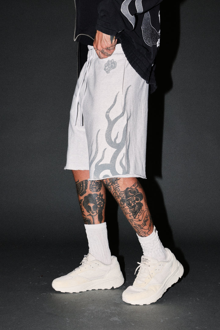 Fight Or Flight Grunge Oversized Raw Hem Post Lounge Sweat Shorts in Super Light Athletic Gray