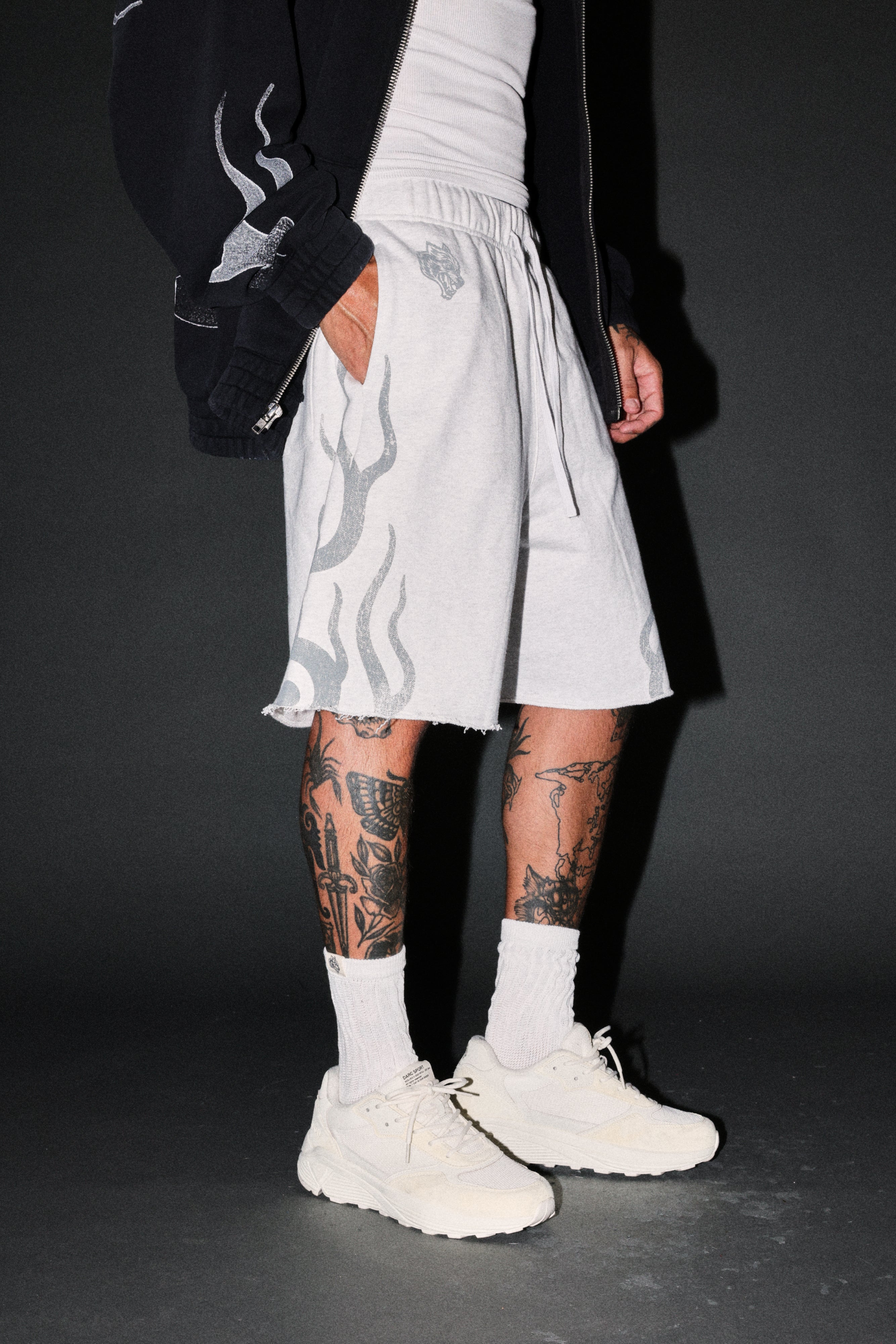 Fight Or Flight Grunge Oversized Raw Hem Post Lounge Sweat Shorts in Super Light Athletic Gray