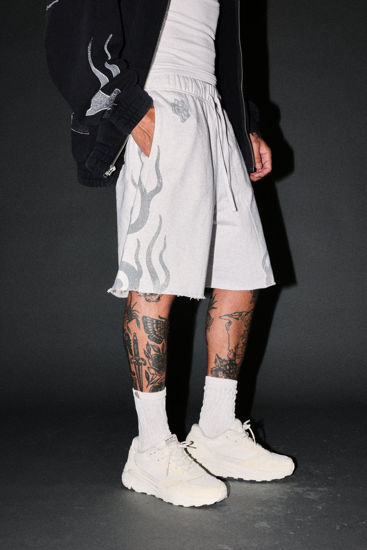 Fight Or Flight Grunge Oversized Raw Hem Post Lounge Sweat Shorts in Super Light Athletic Gray