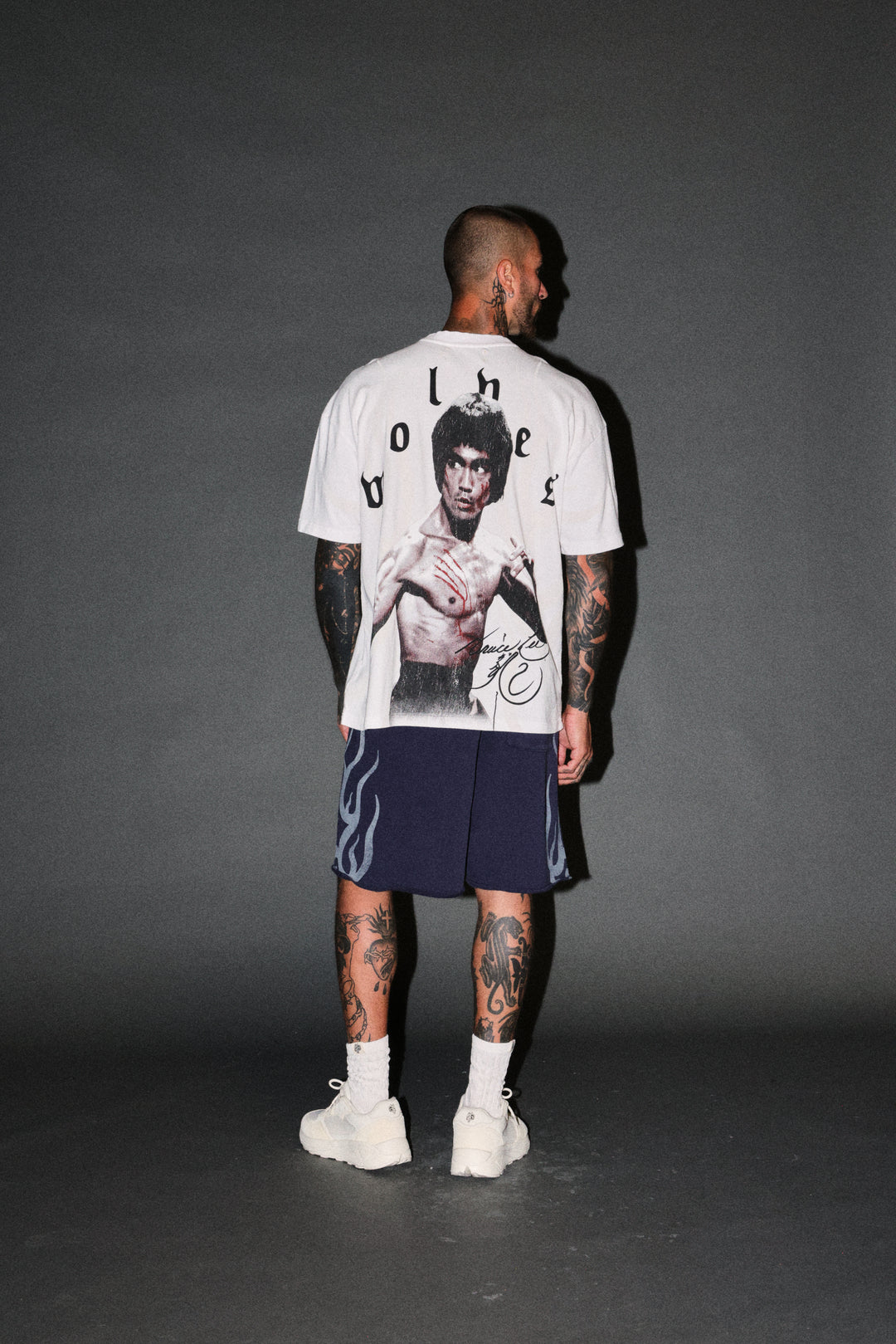 Bruce Lee Flame Premium Oversized Tee in White