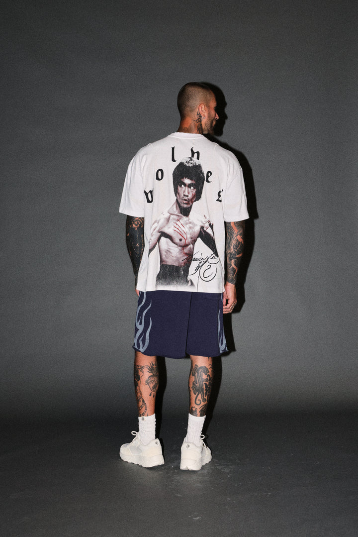 Bruce Lee Flame Premium Oversized Tee in White