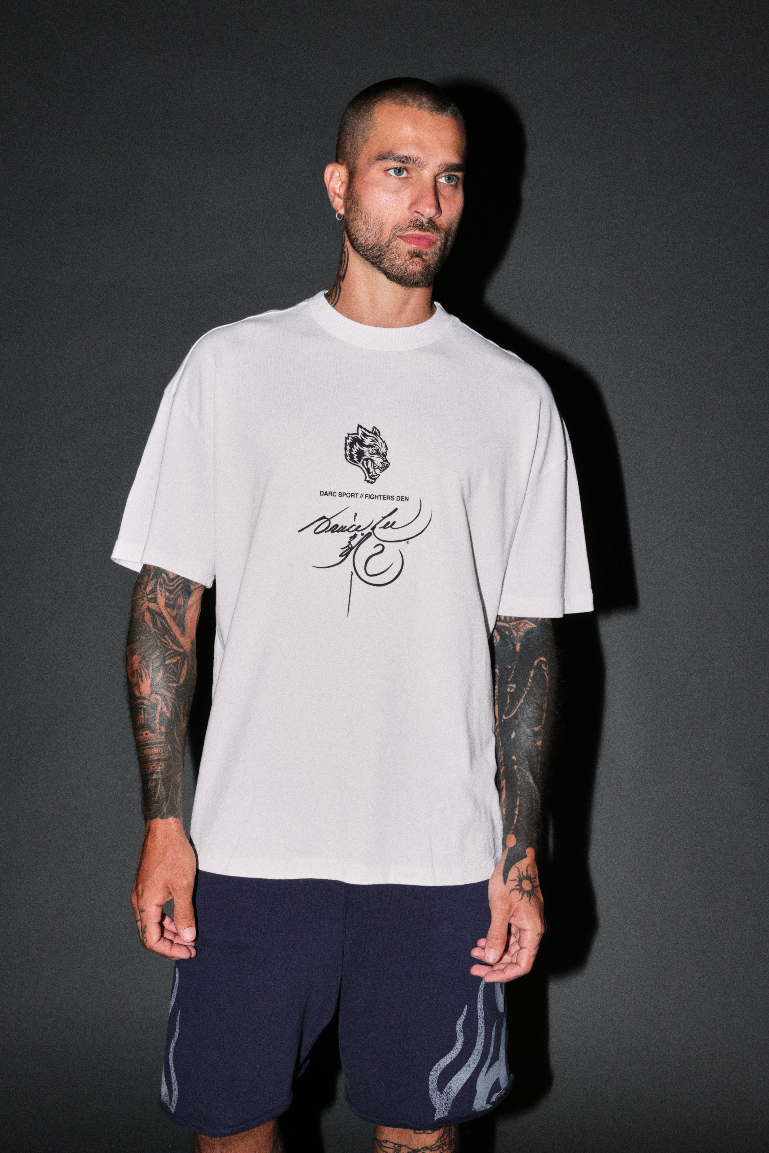 Bruce Lee Flame Premium Oversized Tee in White