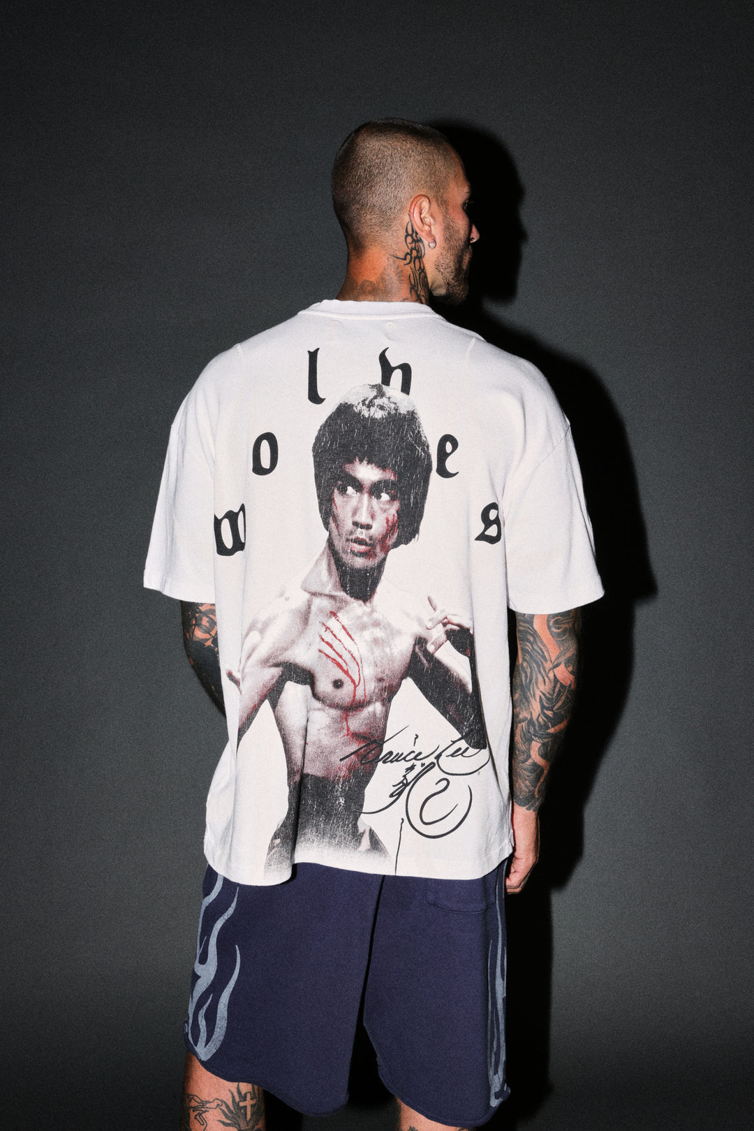 Bruce Lee Flame Premium Oversized Tee in White