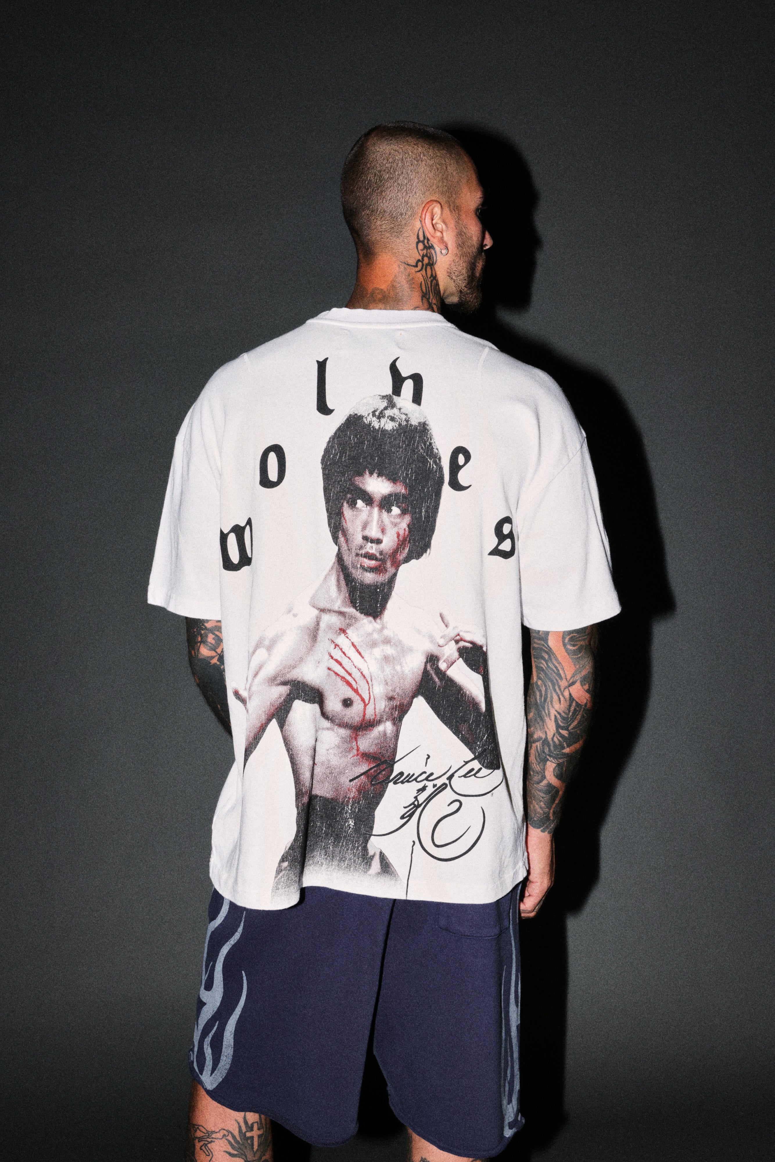 Bruce Lee Flame Premium Oversized Tee in White