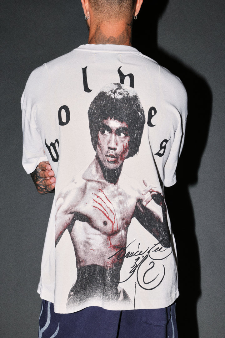 Bruce Lee Flame Premium Oversized Tee in White