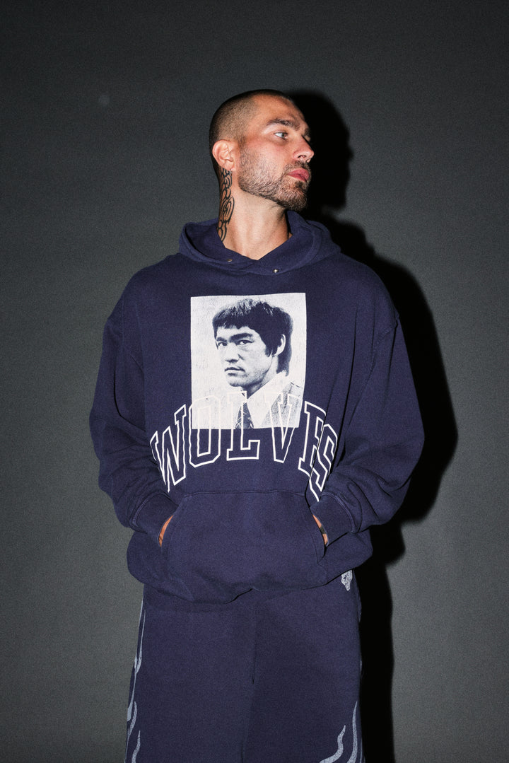 Bruce Lee Forever Pierce Hoodie in Navy