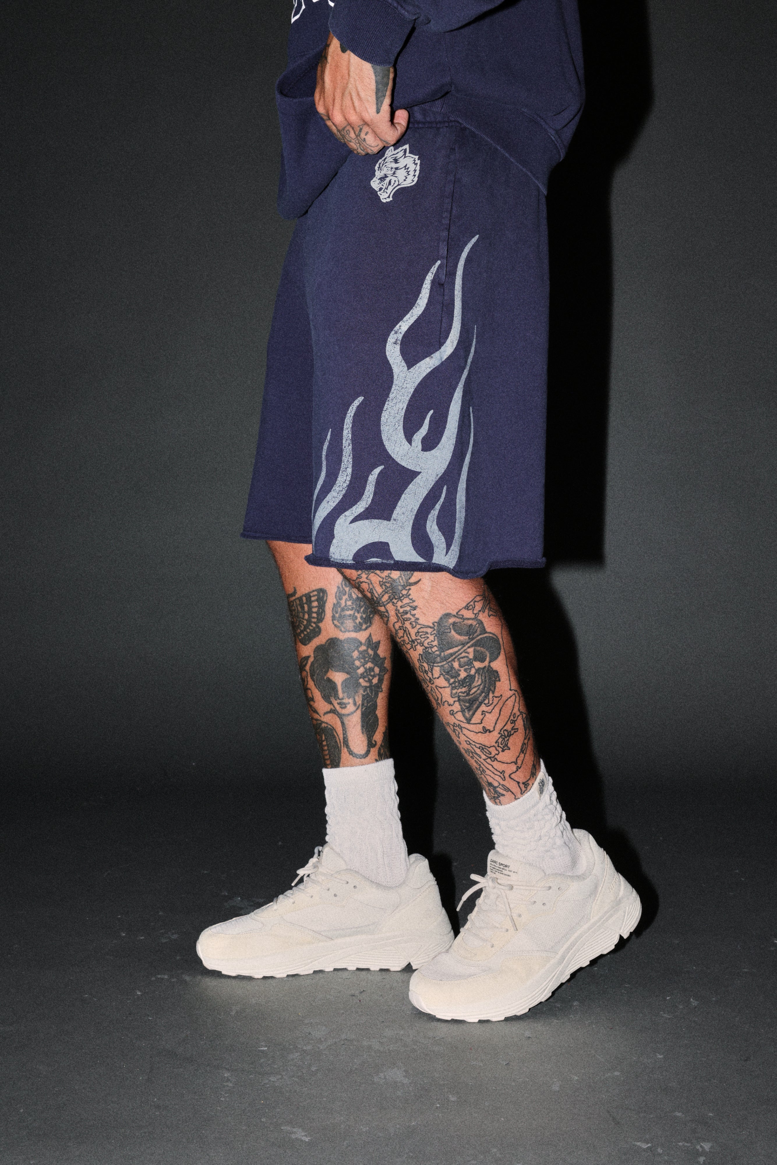 Fight Or Flight Grunge Oversized Raw Hem Post Lounge Sweat Shorts in Navy