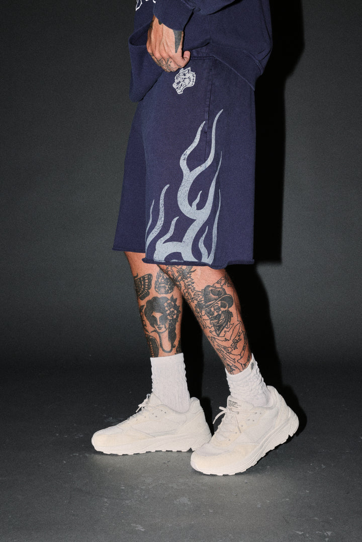 Fight Or Flight Grunge Oversized Raw Hem Post Lounge Sweat Shorts in Navy