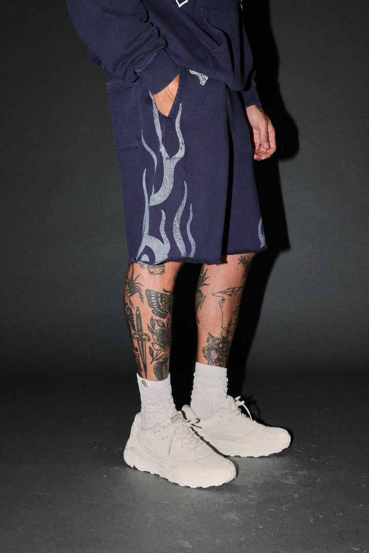 Fight Or Flight Grunge Oversized Raw Hem Post Lounge Sweat Shorts in Navy