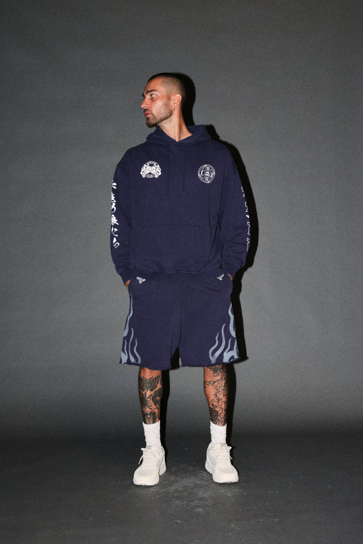 Fight Or Flight Grunge Oversized Raw Hem Post Lounge Sweat Shorts in Navy
