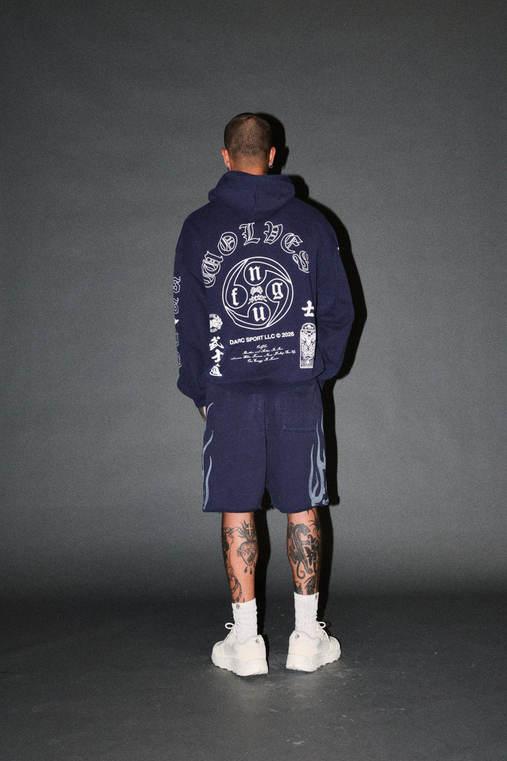 Fight Or Flight Grunge Oversized Raw Hem Post Lounge Sweat Shorts in Navy