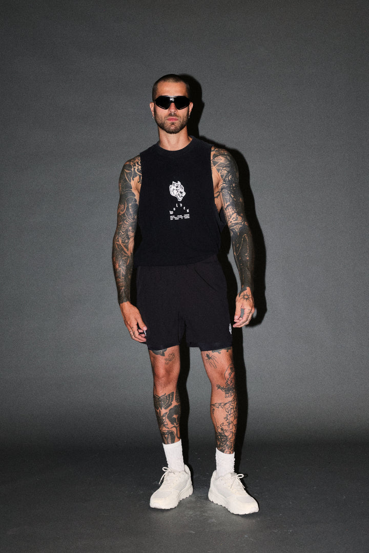 Half Mask Tommy Muscle Tee in Black