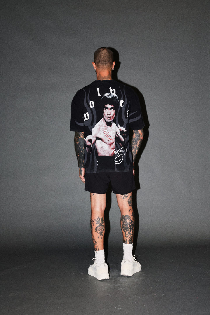 Bruce Lee Flame Premium Oversized Tee in Black