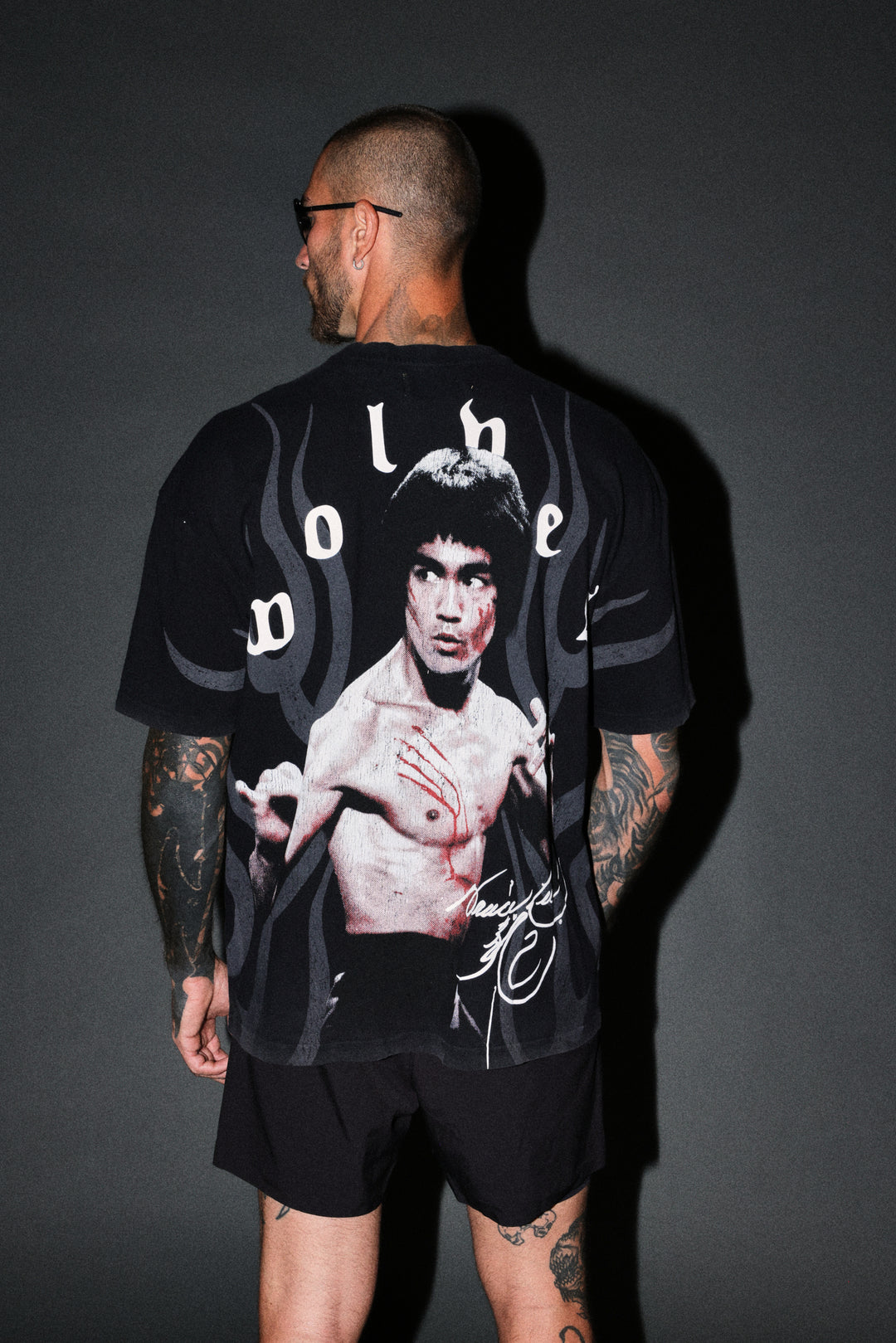 Bruce Lee Flame Premium Oversized Tee in Black