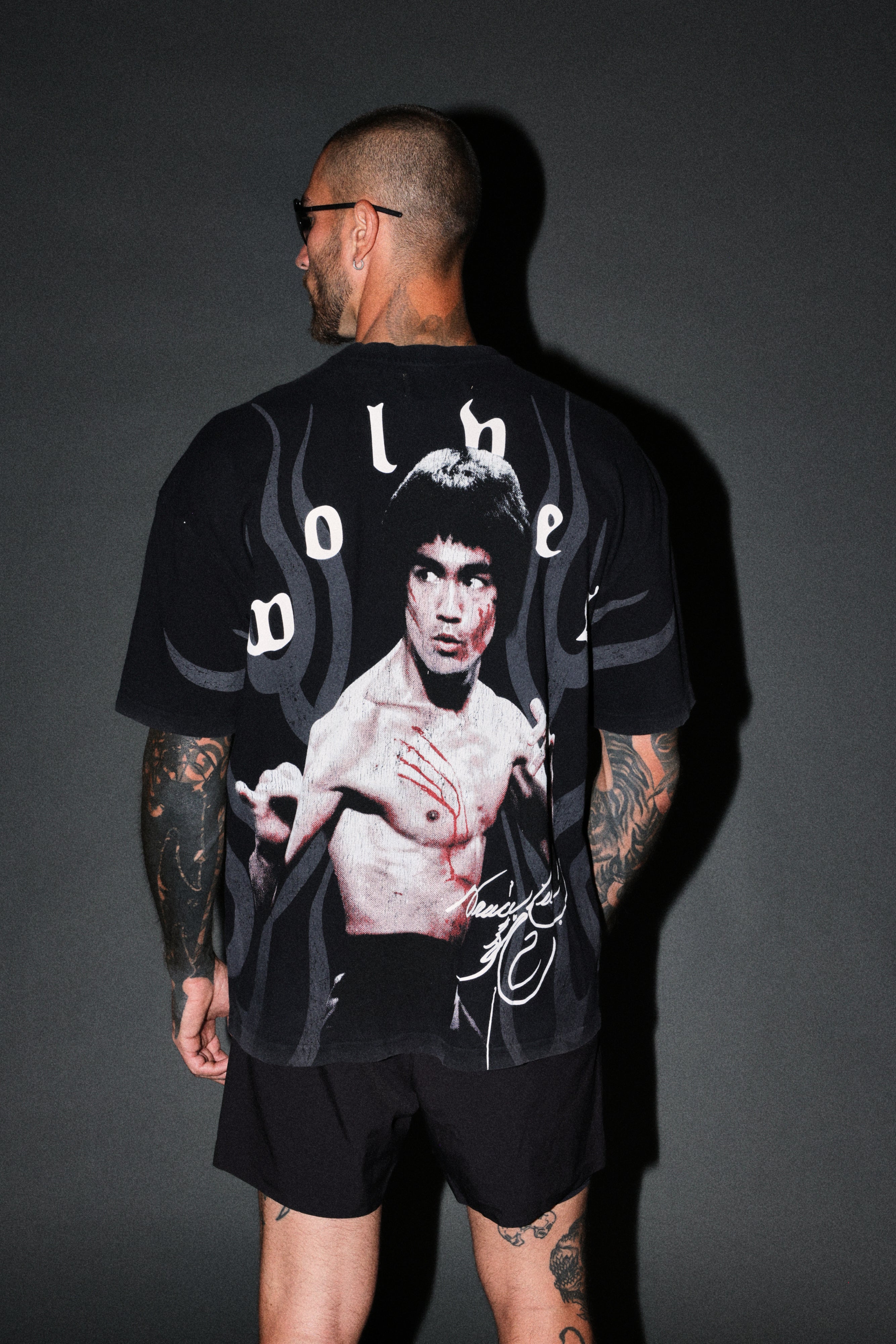 Bruce Lee Flame Premium Oversized Tee in Black