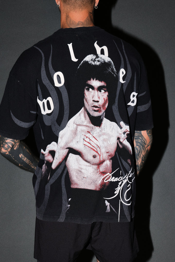 Bruce Lee Flame Premium Oversized Tee in Black