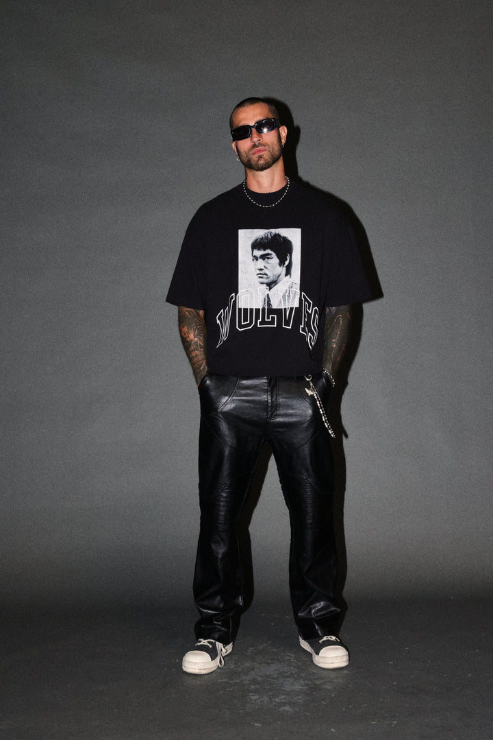 Bruce Lee Forever Distressed Grunge Box Cut Tee V2 in Black