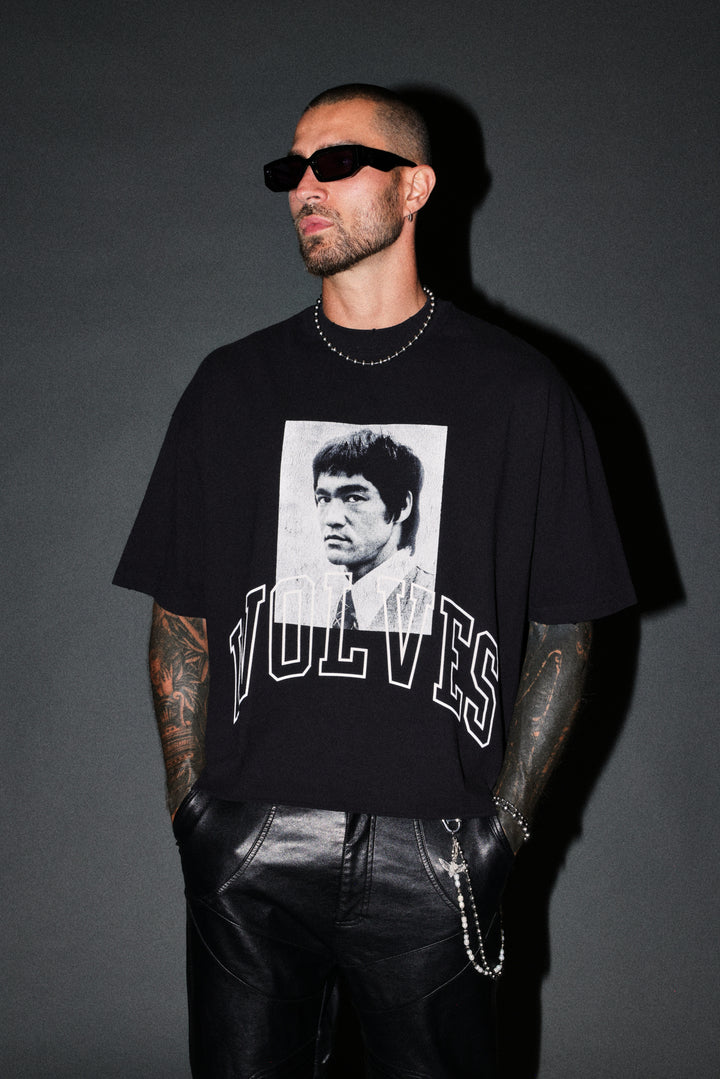 Bruce Lee Forever Distressed Grunge Box Cut Tee V2 in Black
